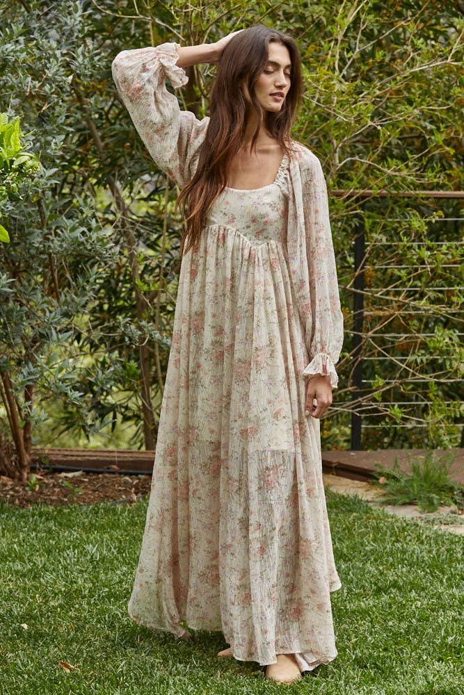 Chiffon Floral Flare Maxi Dress
