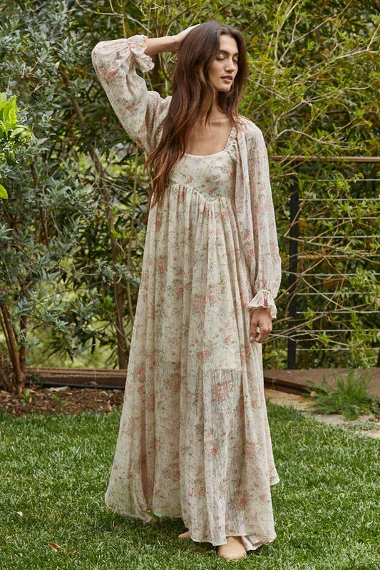 Chiffon Floral Flare Maxi Dress
