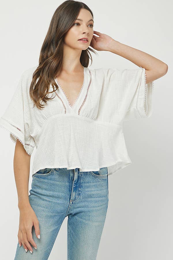Boho Chic Eyelet Trim Blouse