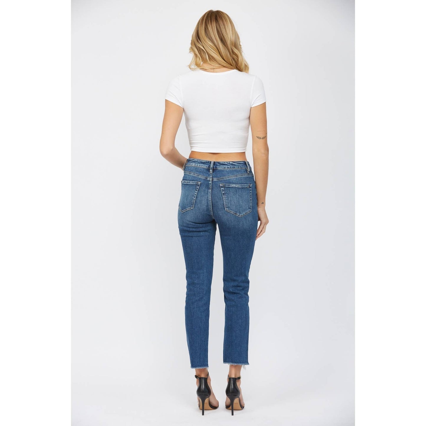 Dark wash SUPER HIGH RISE STRAIGHT