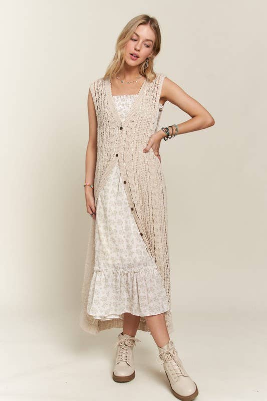 BUTTON DOWN CROCHET LONG CARDIGAN - CEJ3614