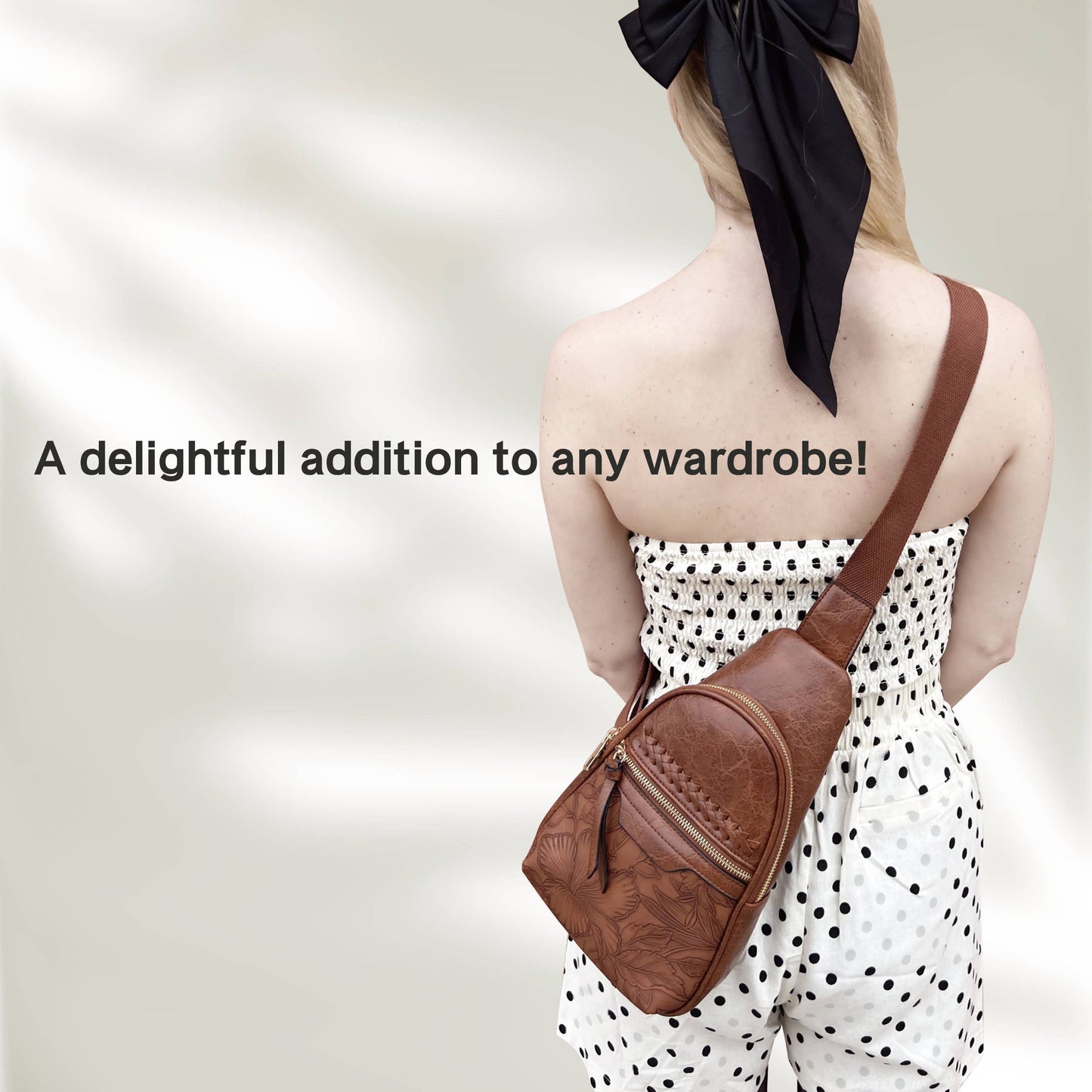 Jane Hibiscus Sling Bag, Vintage Tooled Vegan Leather Bag