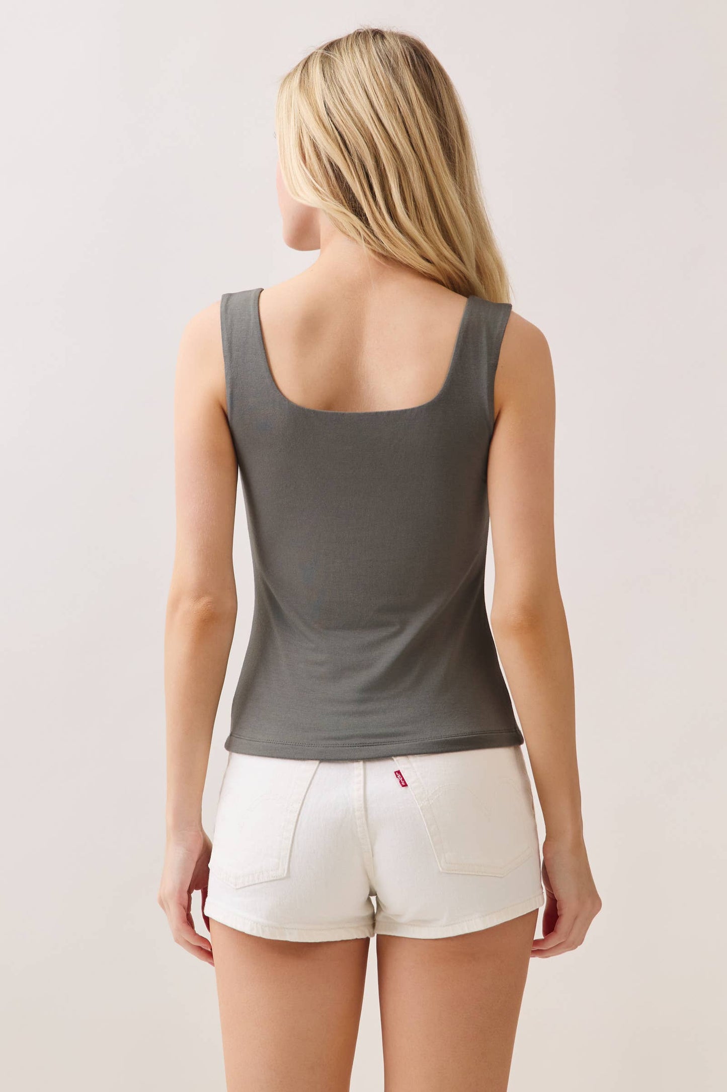 Double Layer Solid Square Neck Tank