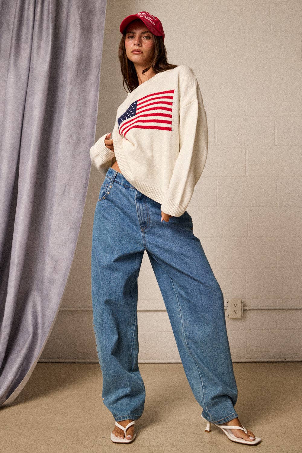 PT18872 American flag Long-sleeved Top