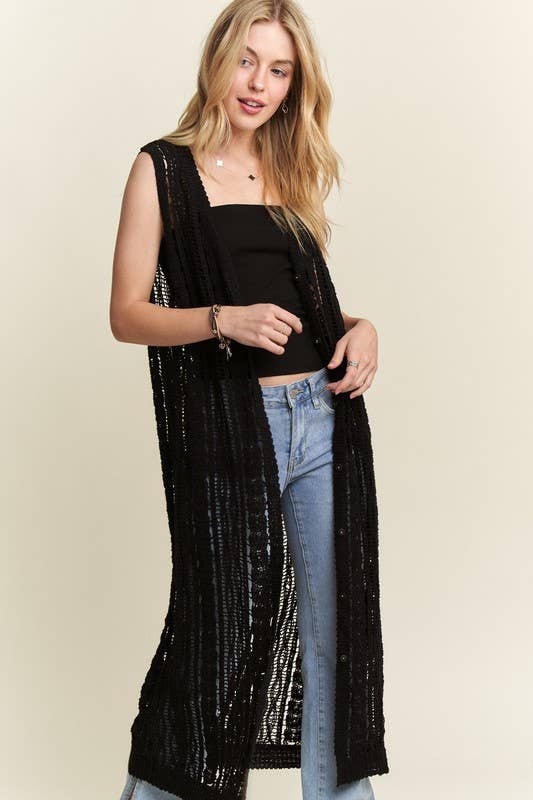 BUTTON DOWN CROCHET LONG CARDIGAN - CEJ3614