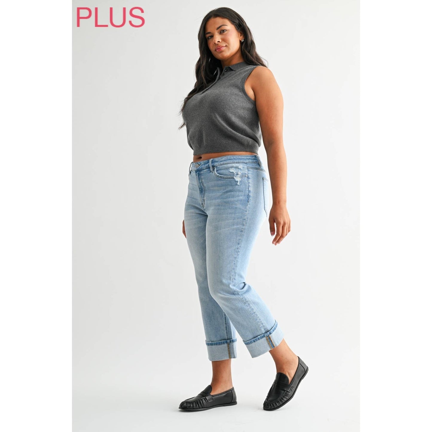 MID RISE CUFFED STRAIGHT LEG PLUS