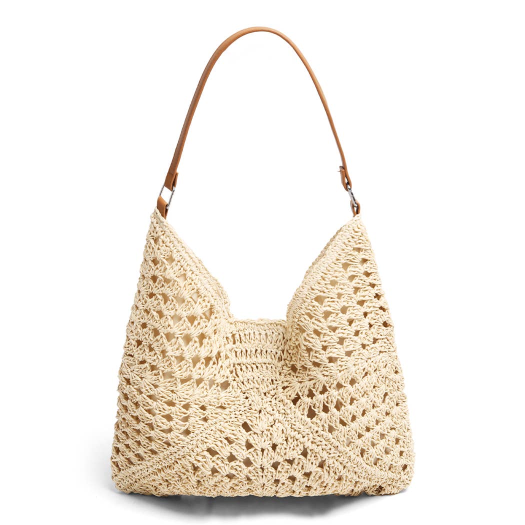 Triangular Pattern Straw Shoulder Bag
