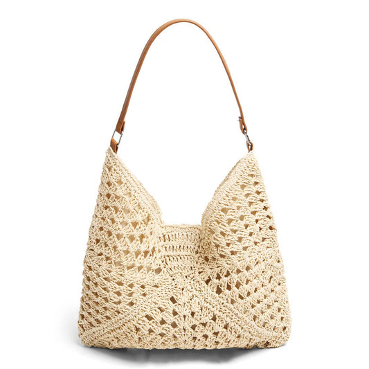Triangular Pattern Straw Shoulder Bag