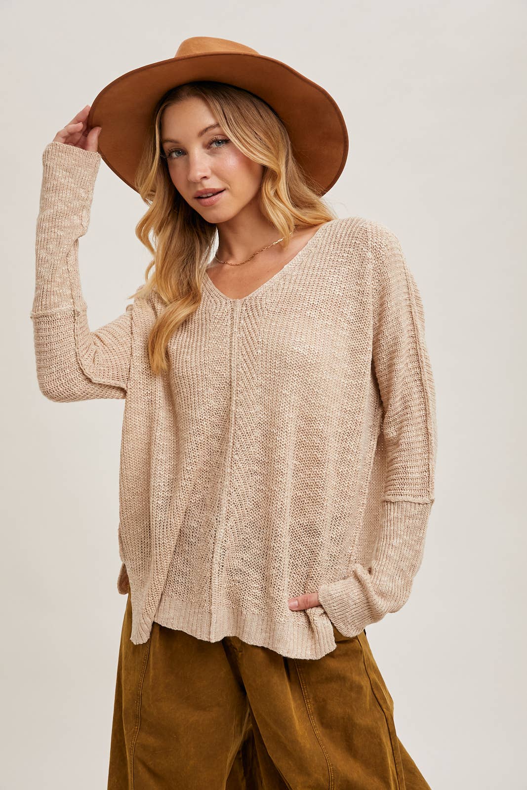 SHEER LOOSEFIT V-NECK KNIT SWEATER PULLOVER
