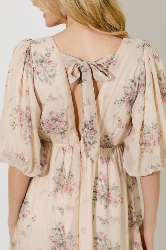 FLORAL PRINT DEEP V-NECK MINI DRESS