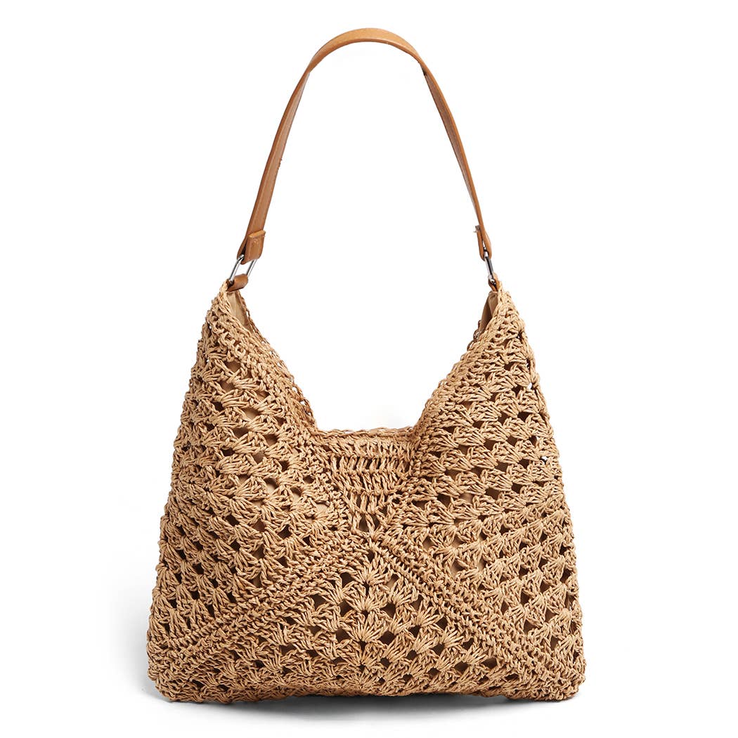 Triangular Pattern Straw Shoulder Bag