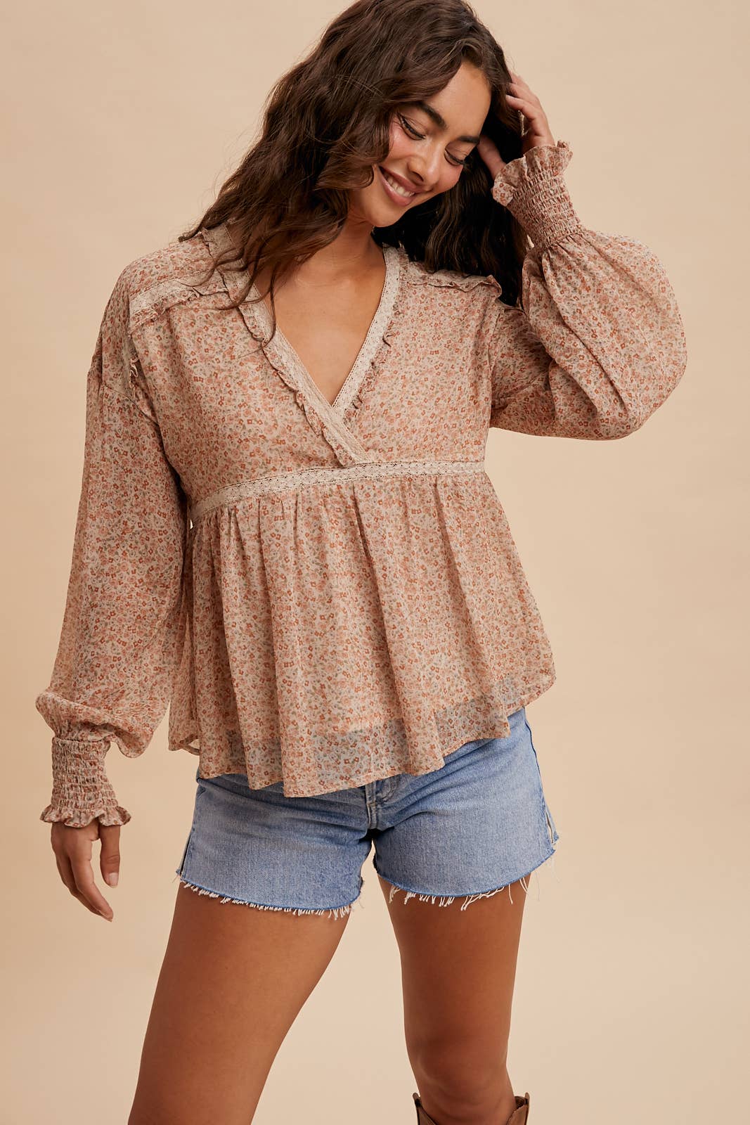FLORAL CHIFFON V NECK BLOUSE