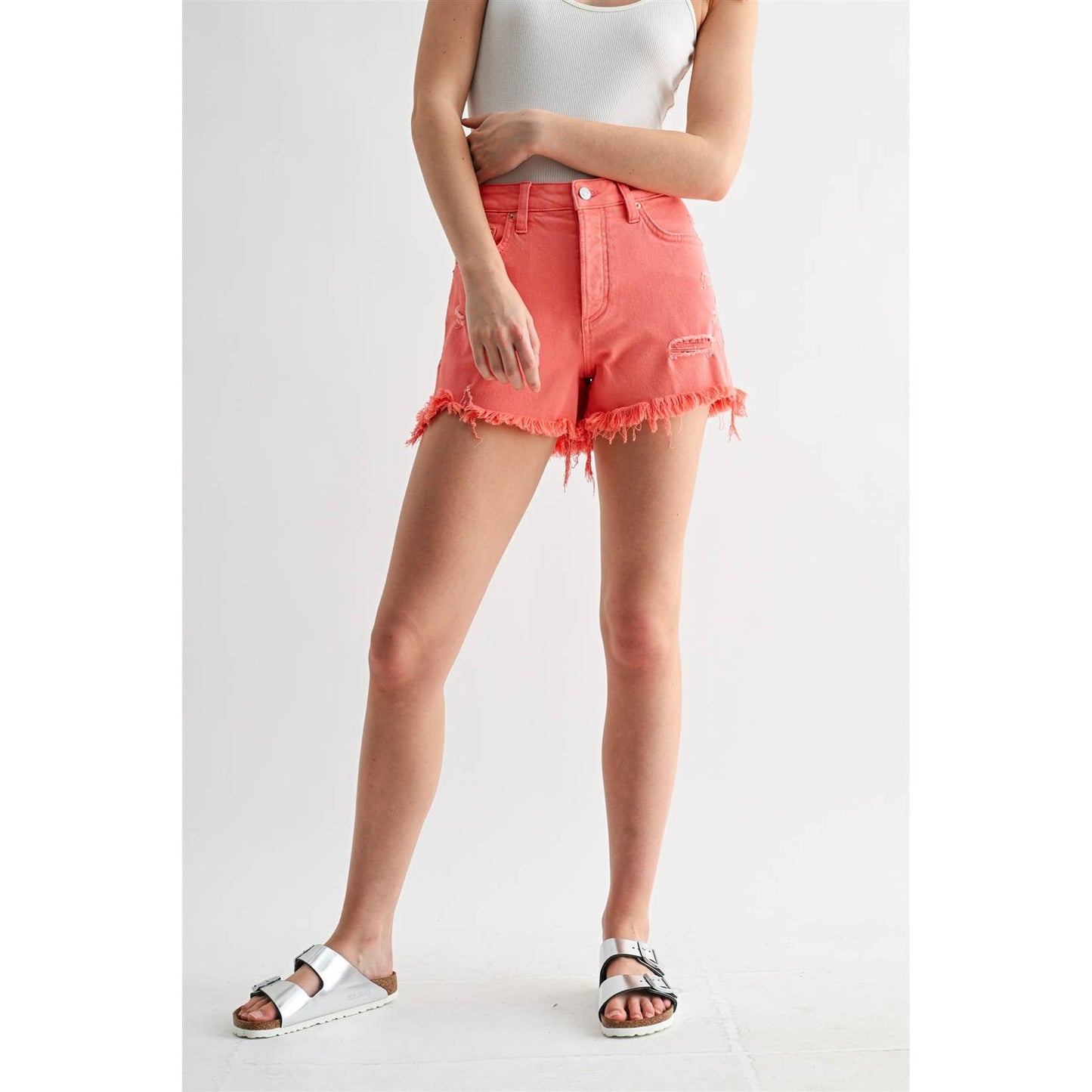 HIGH RISE RAW HEM SHORTS