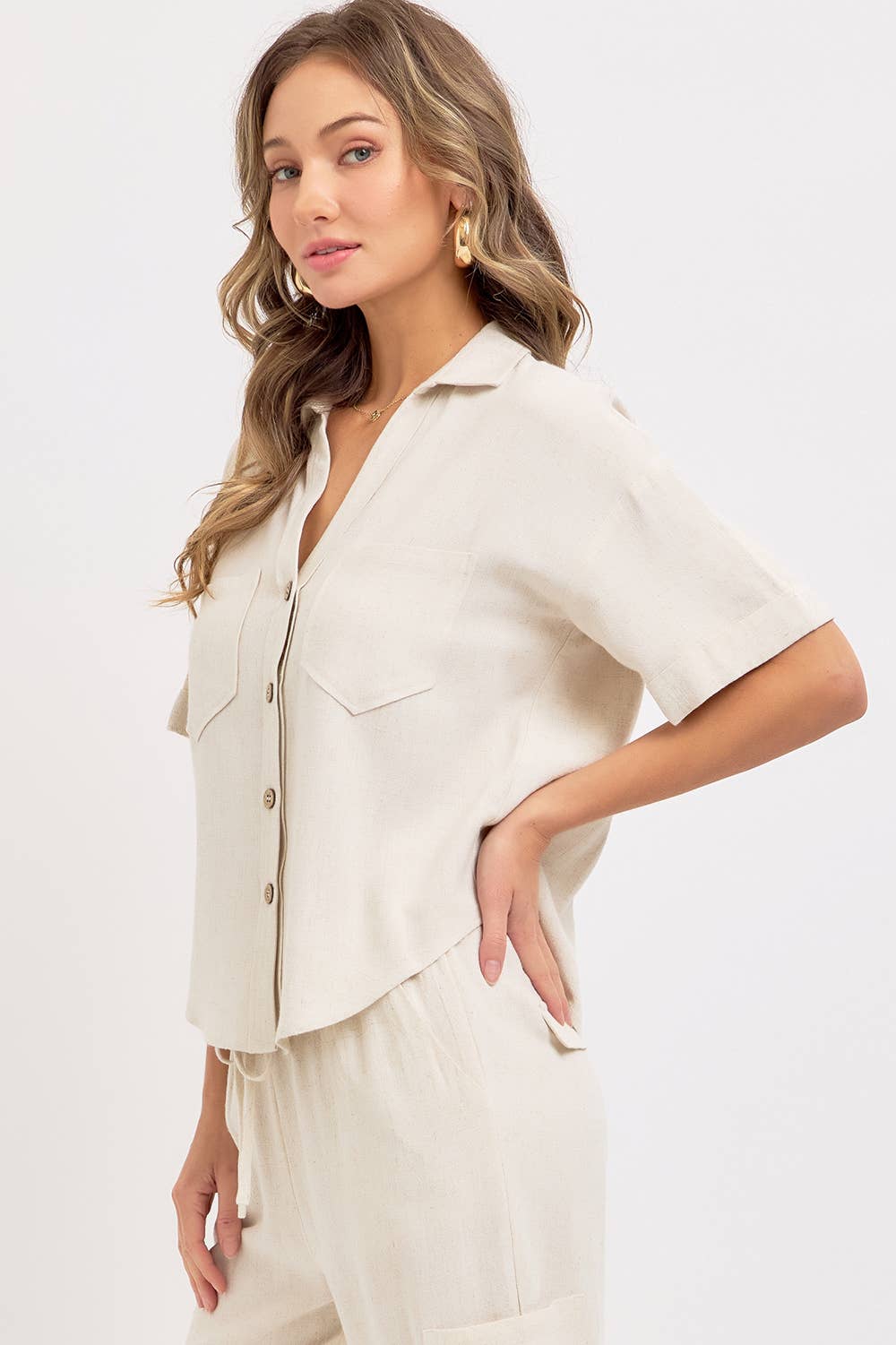 LINEN BLEND BUTTON DOWN SHIRT