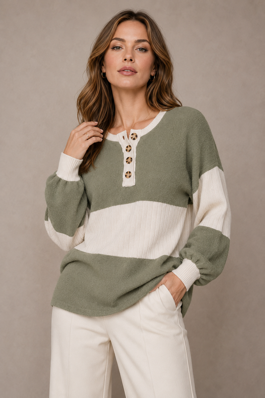 Colorblock Henley Knit Top