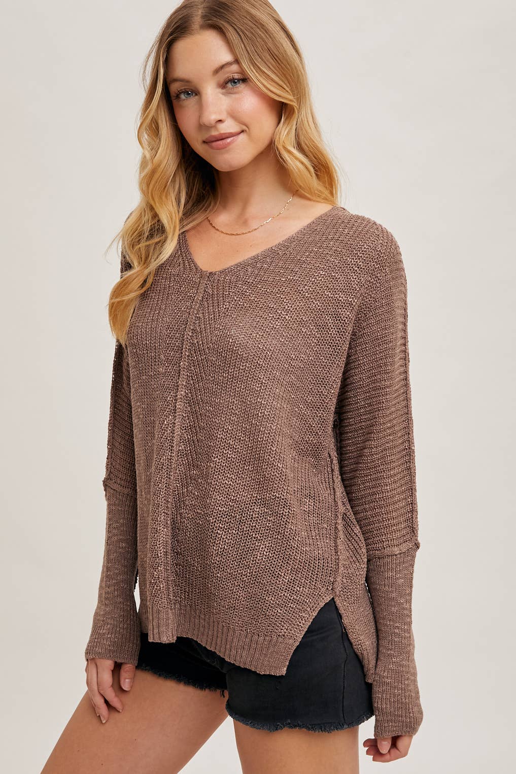 SHEER LOOSEFIT V-NECK KNIT SWEATER PULLOVER