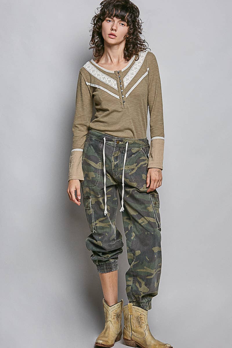 Long sleeve double gauze solid knit rib top