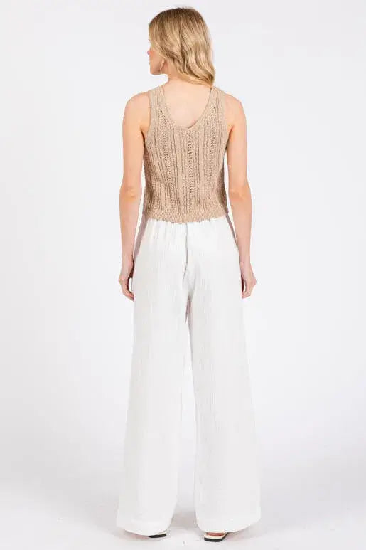 Gauze Waist Elastic Wide Leg Pants - NP70166B