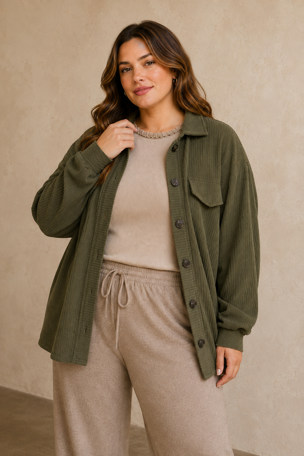 Plus Size Corduroy Shacket