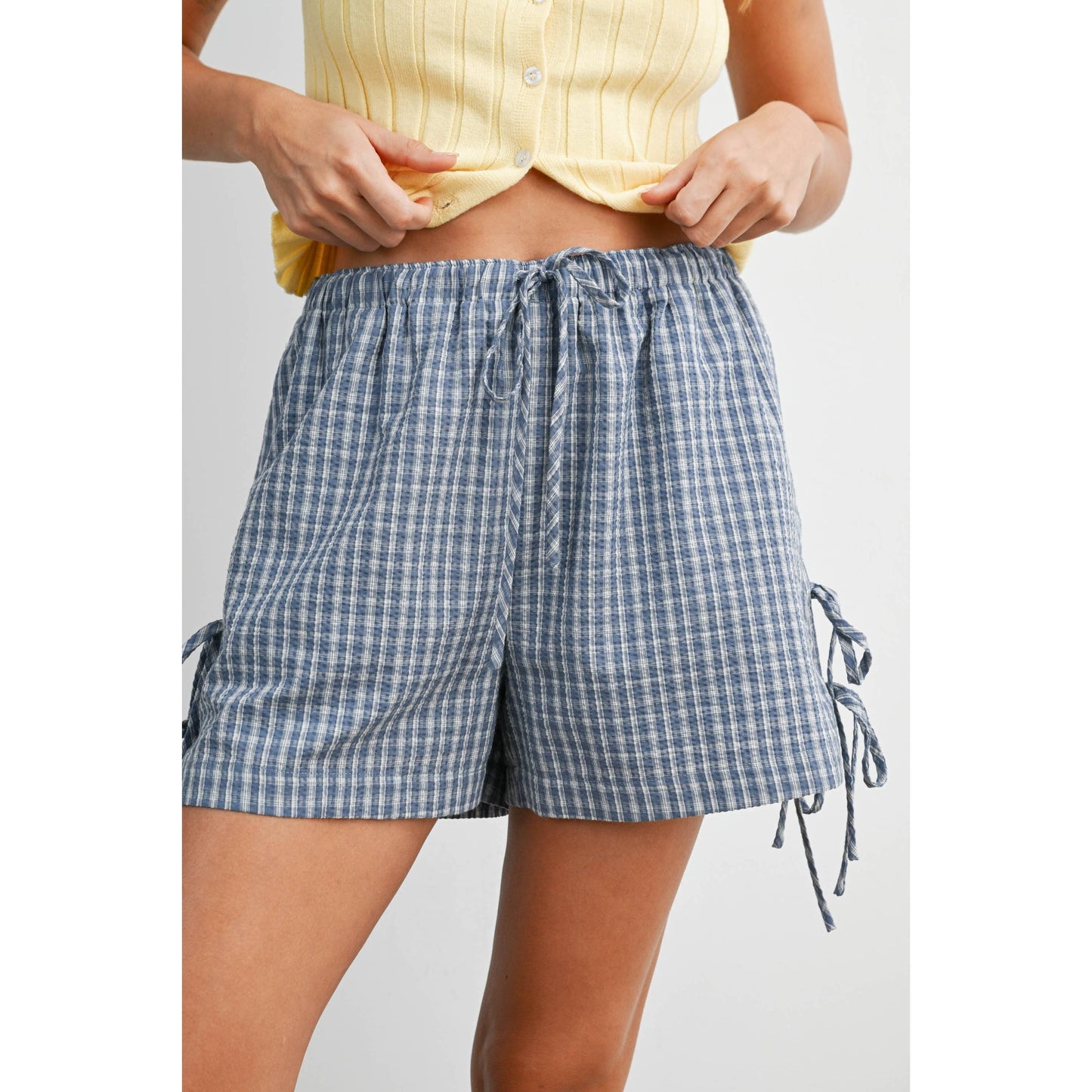 Plaid Side-Tie Elastic Waist Shorts - BMP8195