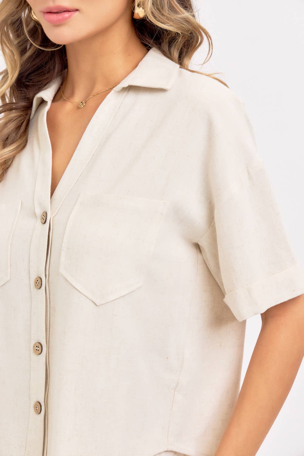 LINEN BLEND BUTTON DOWN SHIRT