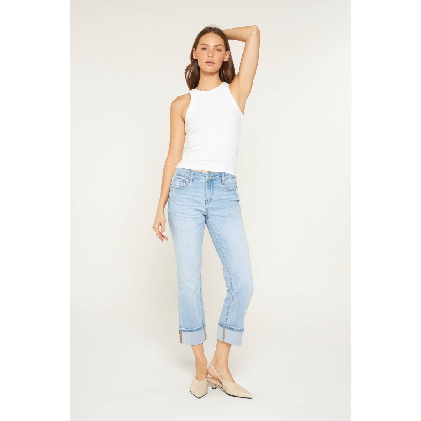 MID RISE CUFFED STRAIGHT LEG