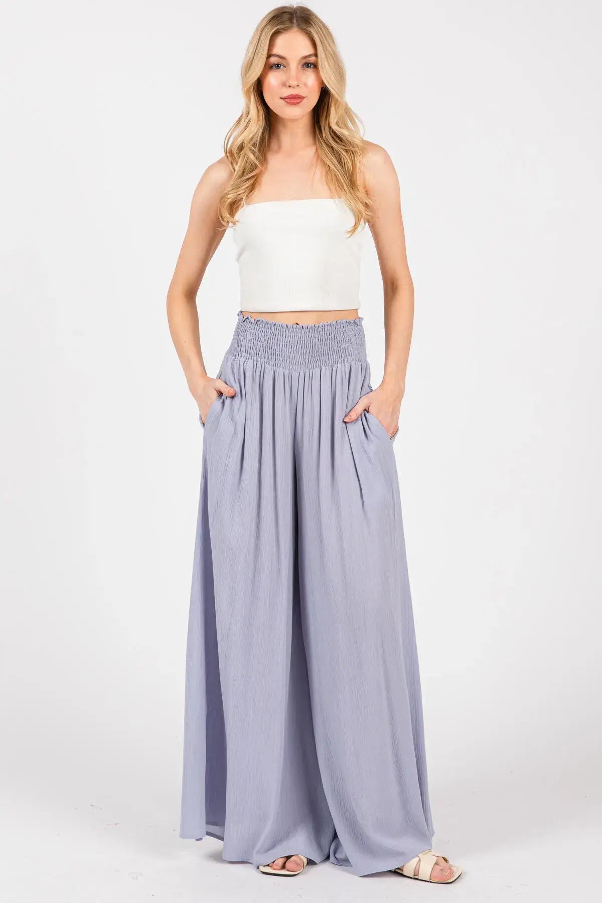 Smocked Waist Wide Leg Pants - NP16530Y