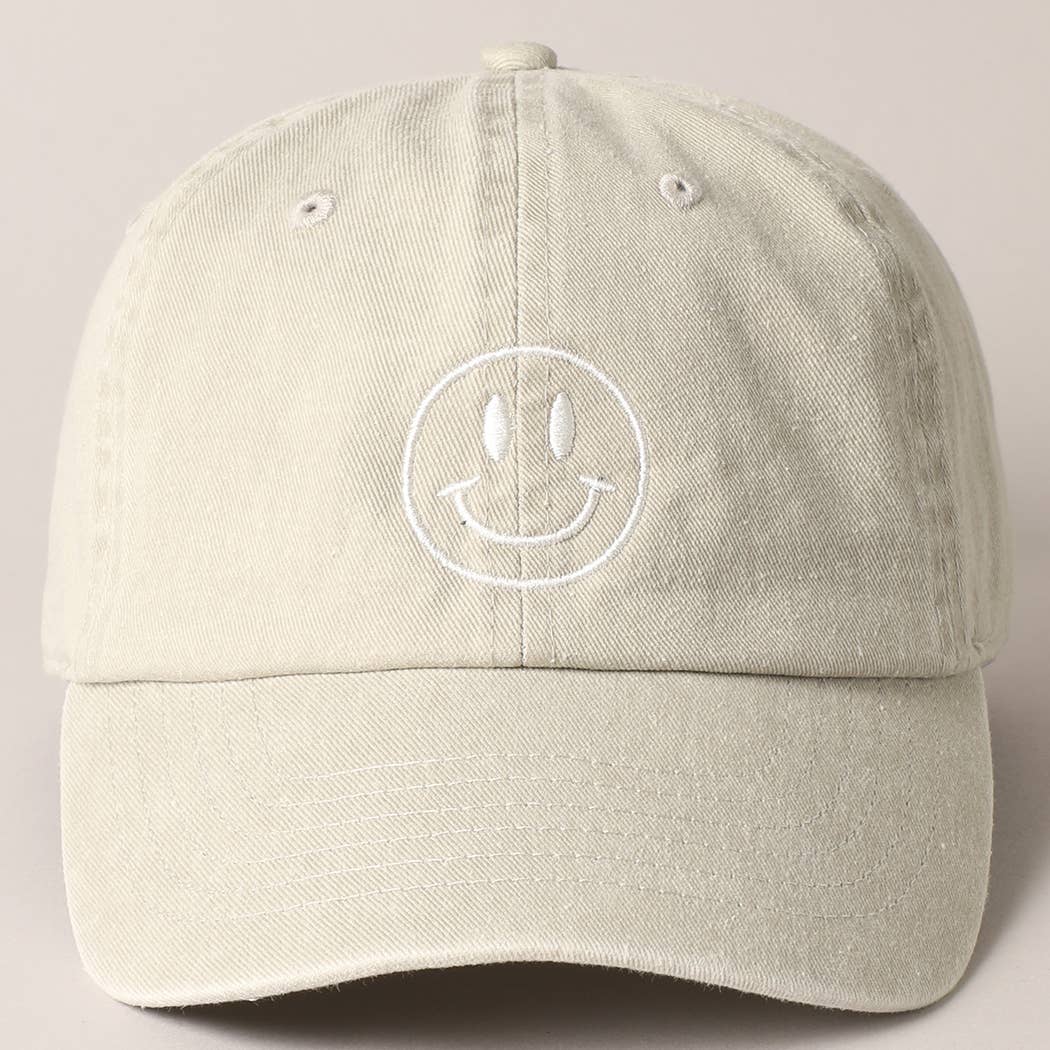 Happy Face Embroidered Cotton Baseball Cap