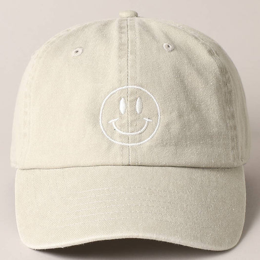 Happy Face Embroidered Cotton Baseball Cap