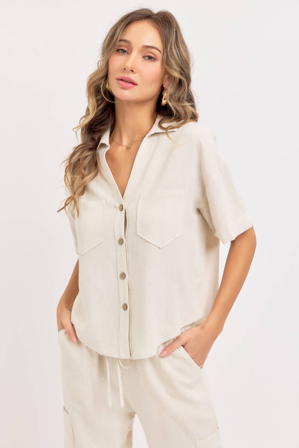 LINEN BLEND BUTTON DOWN SHIRT