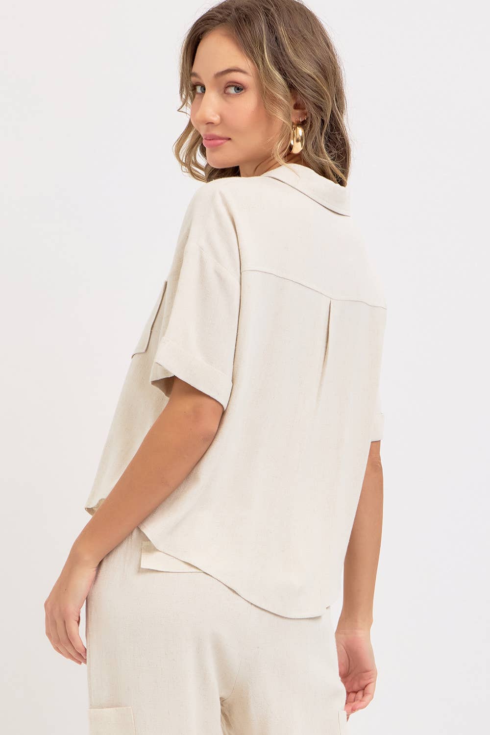 LINEN BLEND BUTTON DOWN SHIRT