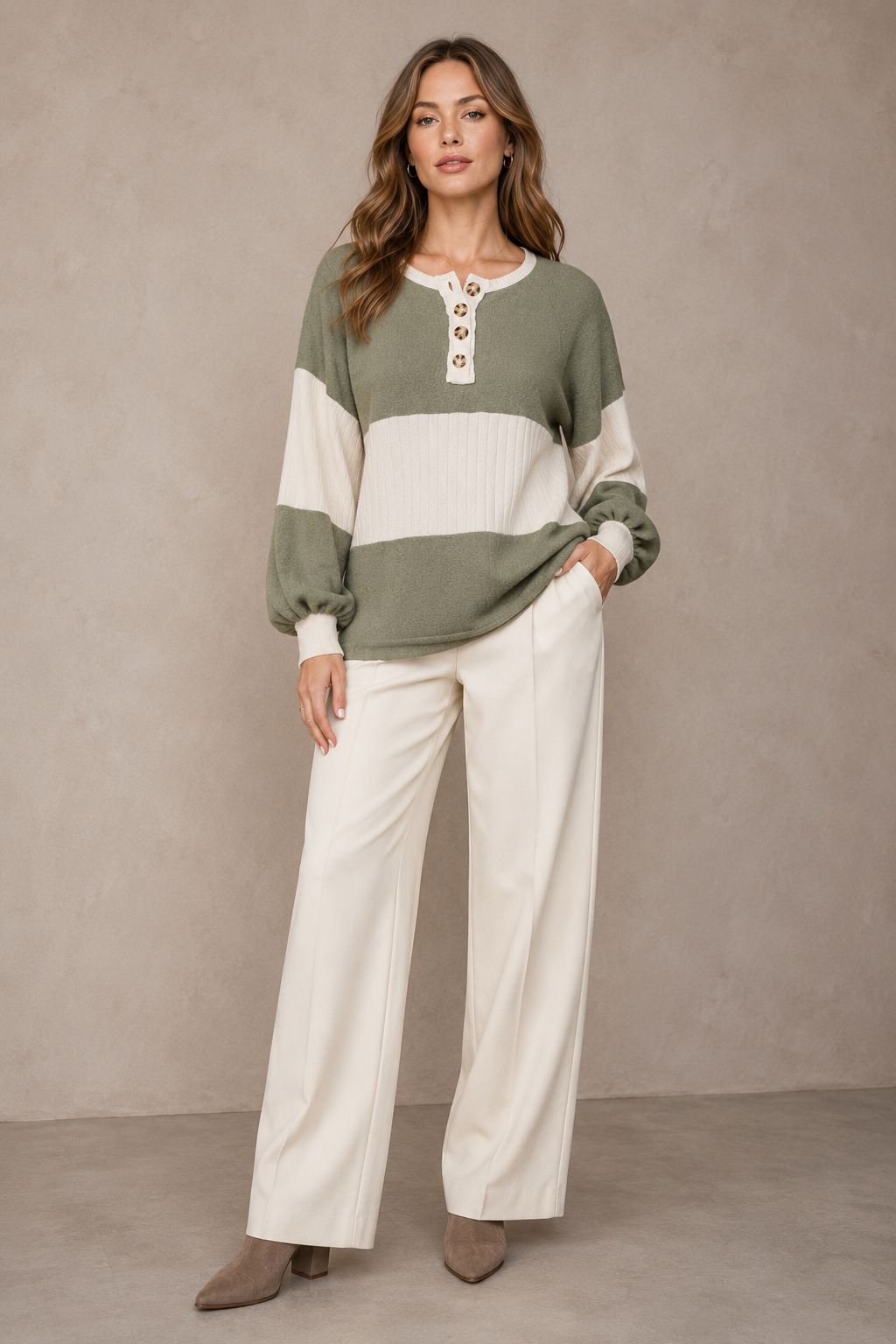 Colorblock Henley Knit Top