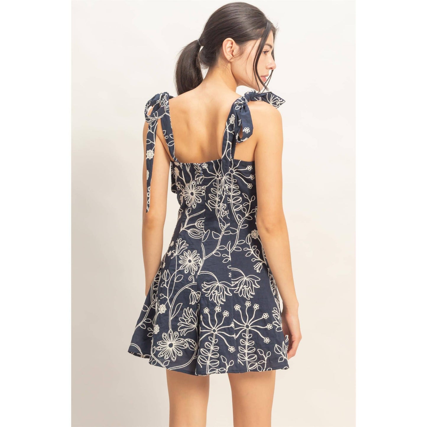 Floral Embroidery Tie-Strap Romper