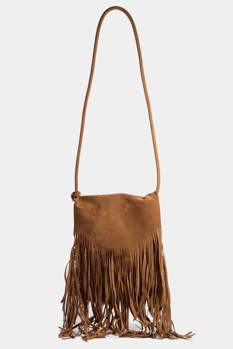 Faux Suede Long Fringe Rectangle Hand Bag