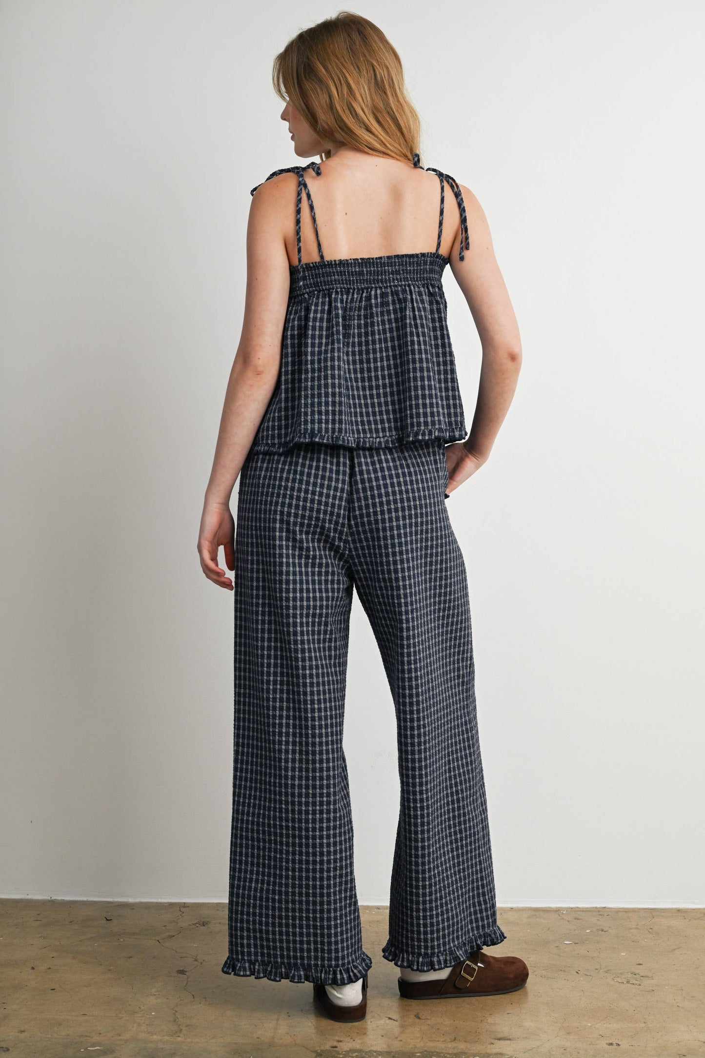 Plaid Tie Shoulder Tank Top-BMT8424
