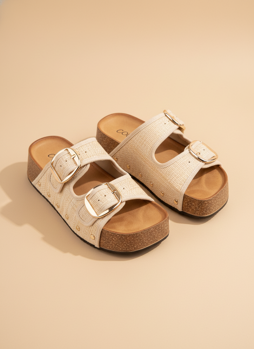 NANCY DOUBLE STRAPS WITH BOLD METAL BUCKLES PLATFORM SANDAL