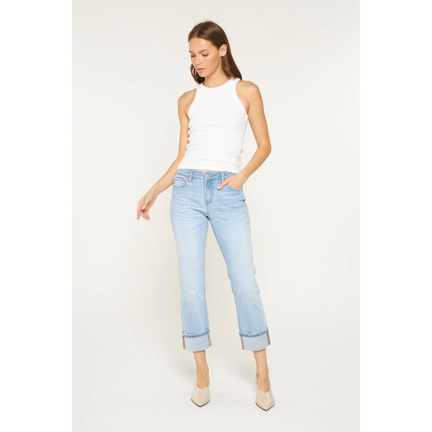 MID RISE CUFFED STRAIGHT LEG