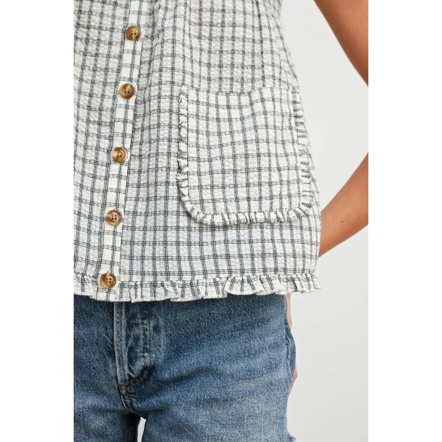 Plaid Tie Shoulder Tank Top-BMT8424