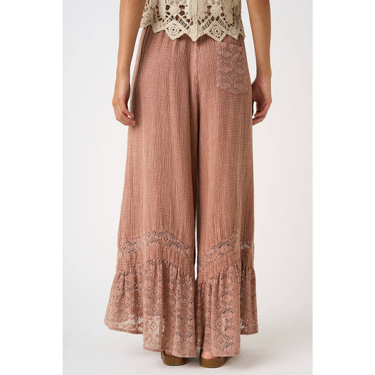 LACE HEM ELASTIC WAIST WIDE LEG