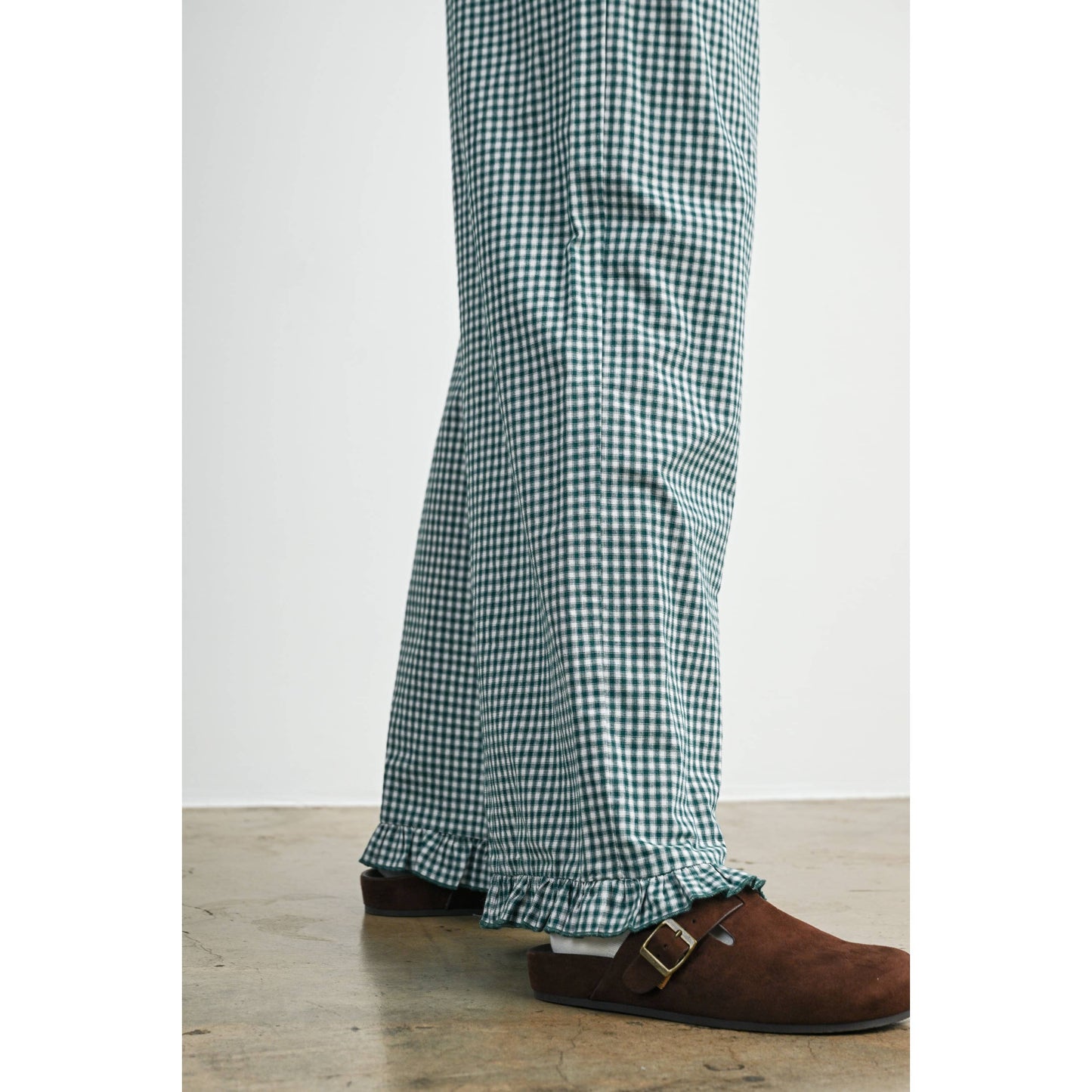 Women's Striped Ruffle Hem Cropped Pants- BMP8476