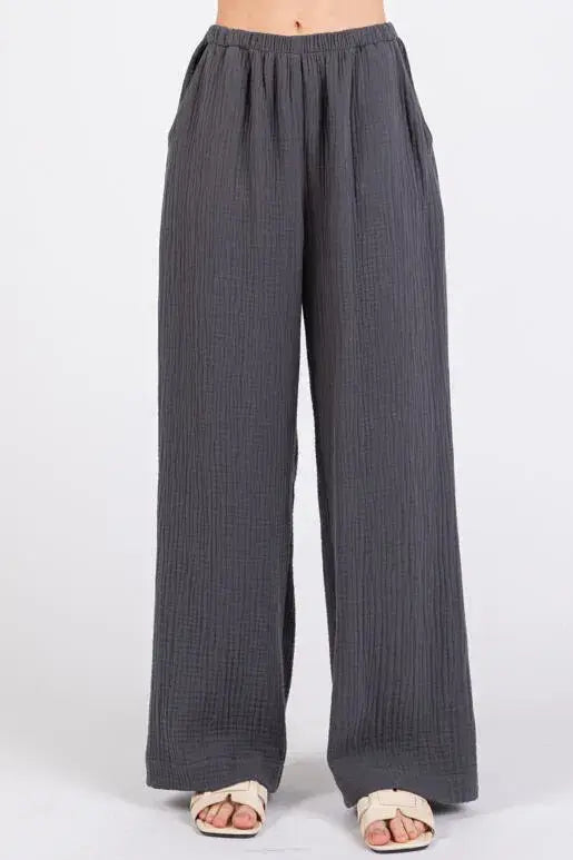 Gauze Waist Elastic Wide Leg