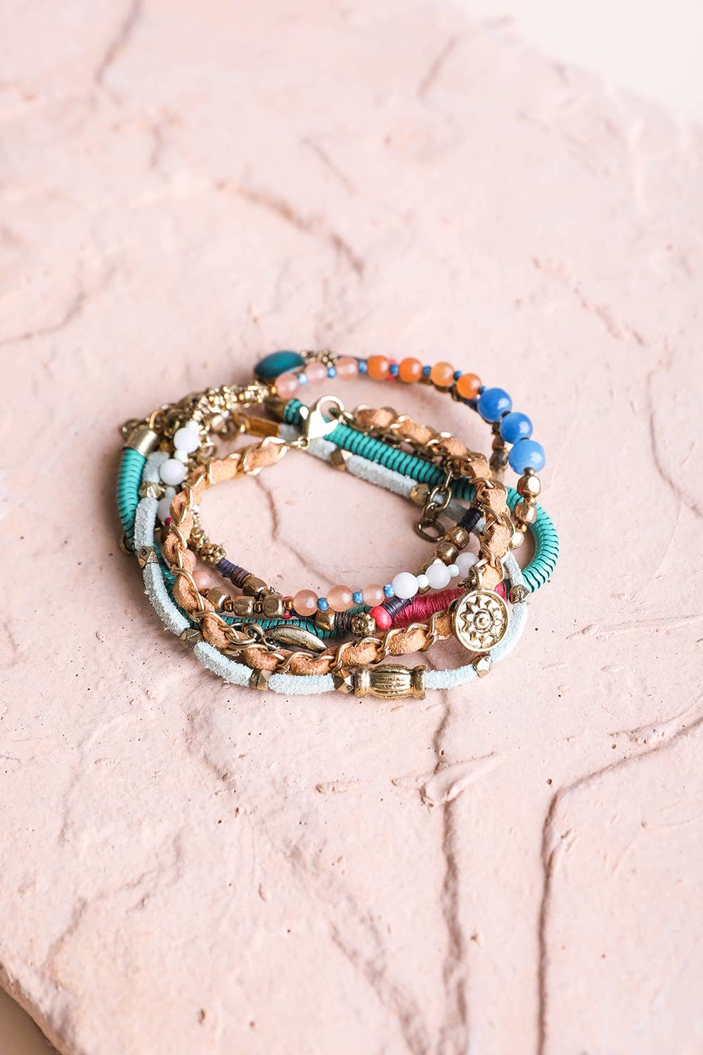 Boho Teal & Multi-Color Stacked Bracelet Set – Bold Style💫