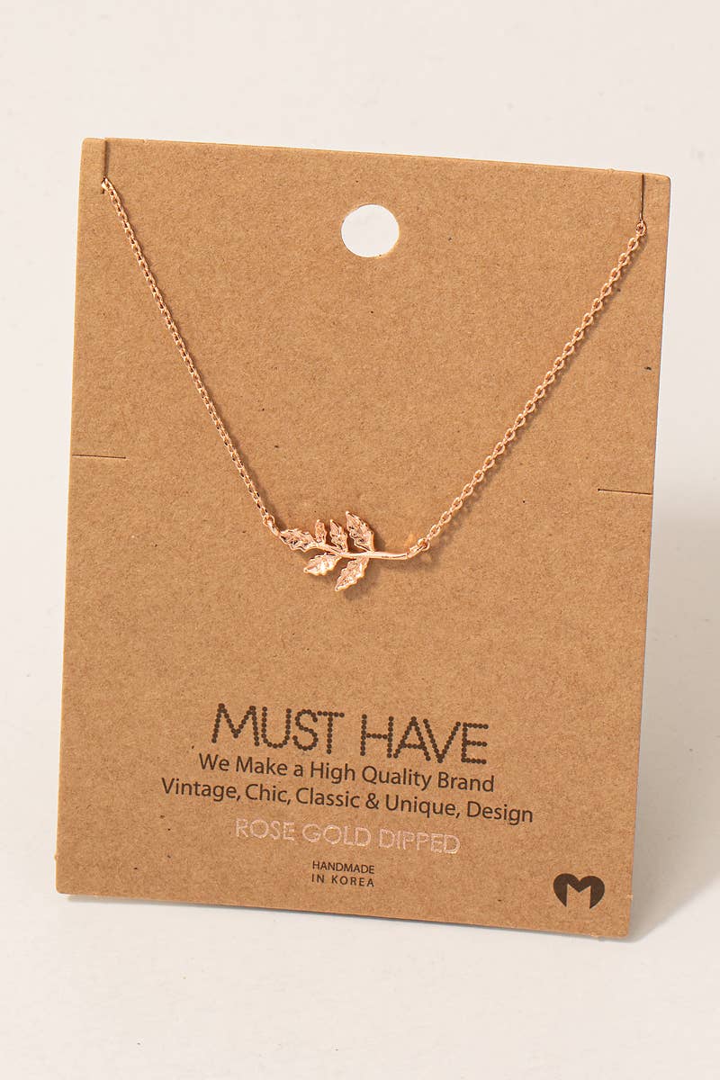 Gold Dipped Leaf Branch Pendant Necklace