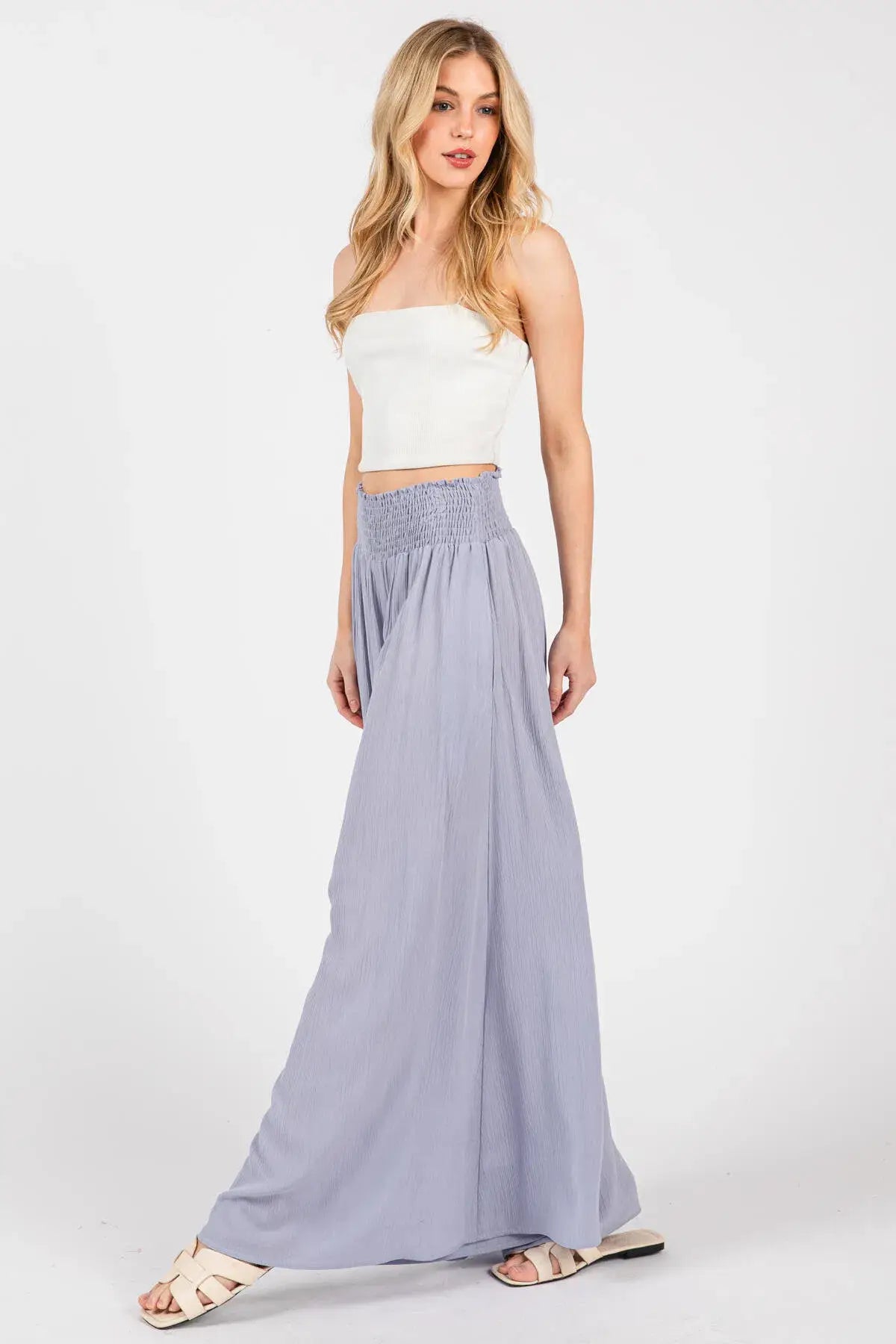 Smocked Waist Wide Leg Pants - NP16530Y