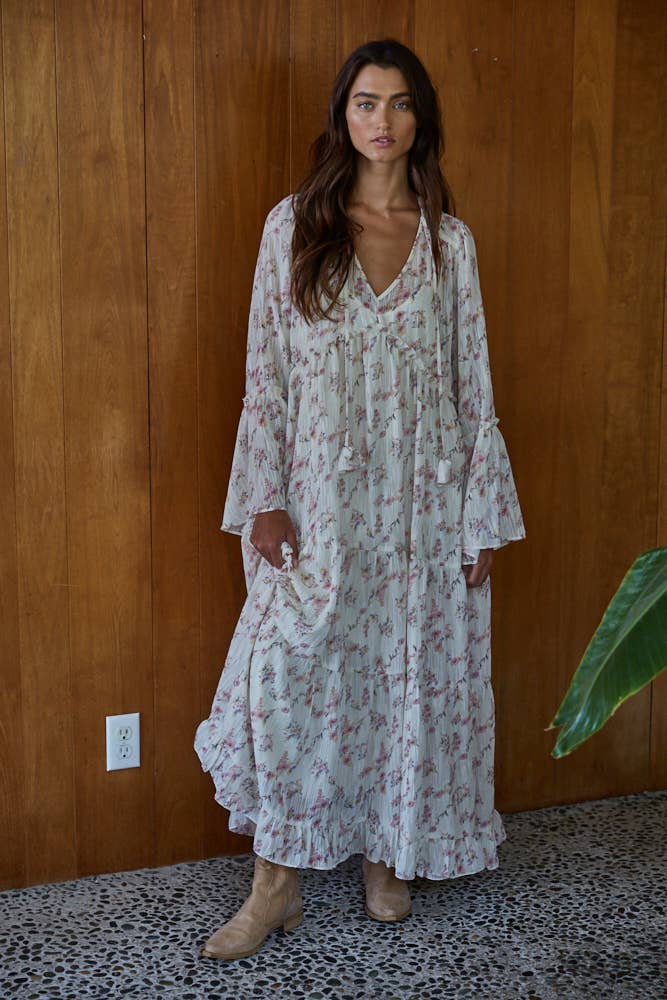 Floral Print Flare Tiered Maxi Dress