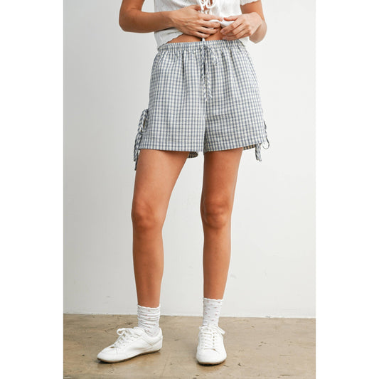 Plaid Side-Tie Elastic Waist Shorts