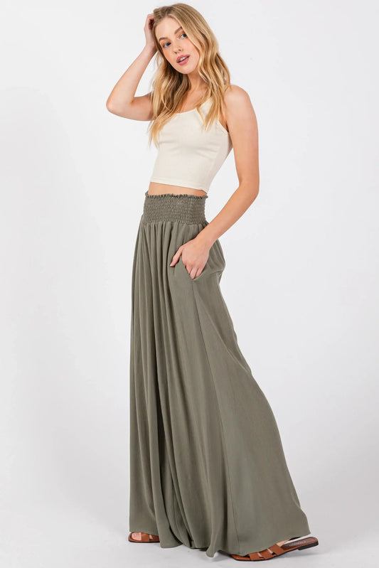 Smocked Waist Wide Leg Pants