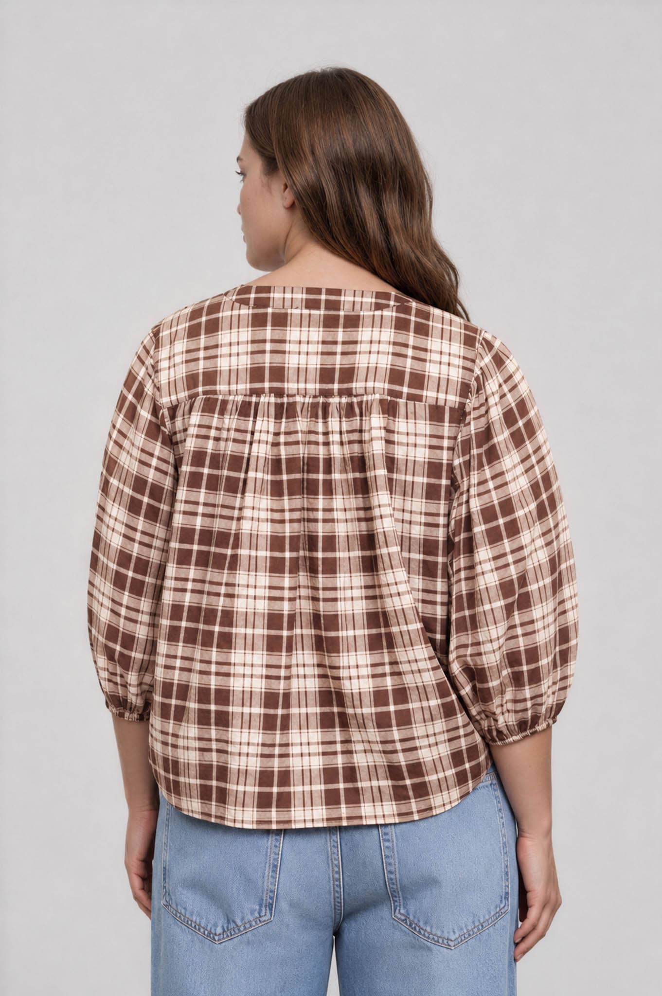 PLUS PLAID 3/4 SLEEVE TOP