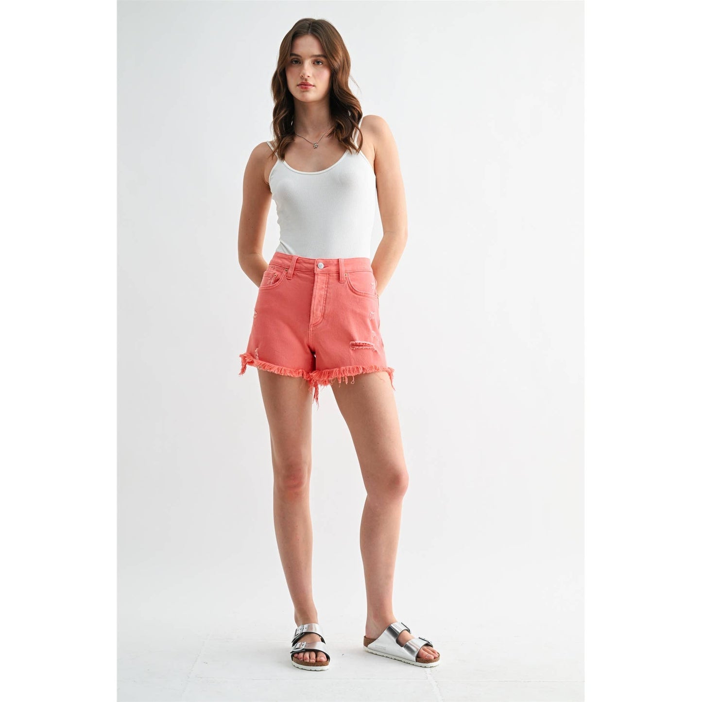 HIGH RISE RAW HEM SHORTS