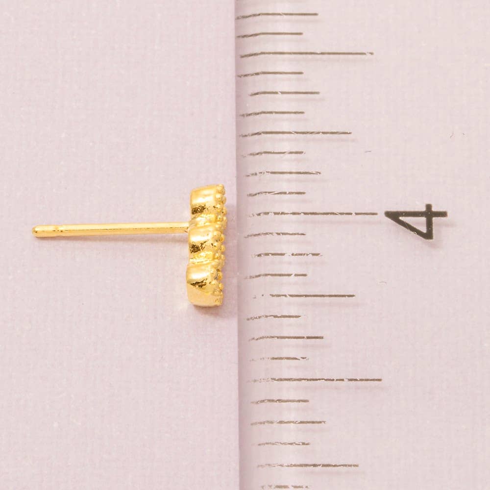 Gold Dipped Cz Triple Stud Bar Stud Earrings